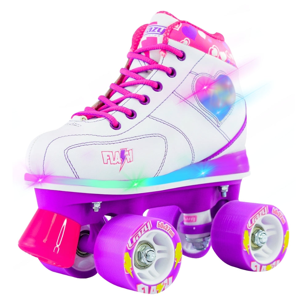  Crazy Skates Flash White and Purple with Pink Toe Stop