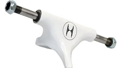 A white Huck skate truck with a 3-inch axle, designed for roller skates.