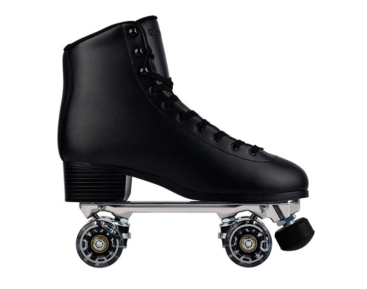 Black roller skate on a white background