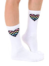 Classic Crew Socks - Checkered Heart -White