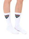 Classic Crew Socks - Checkered Heart -White