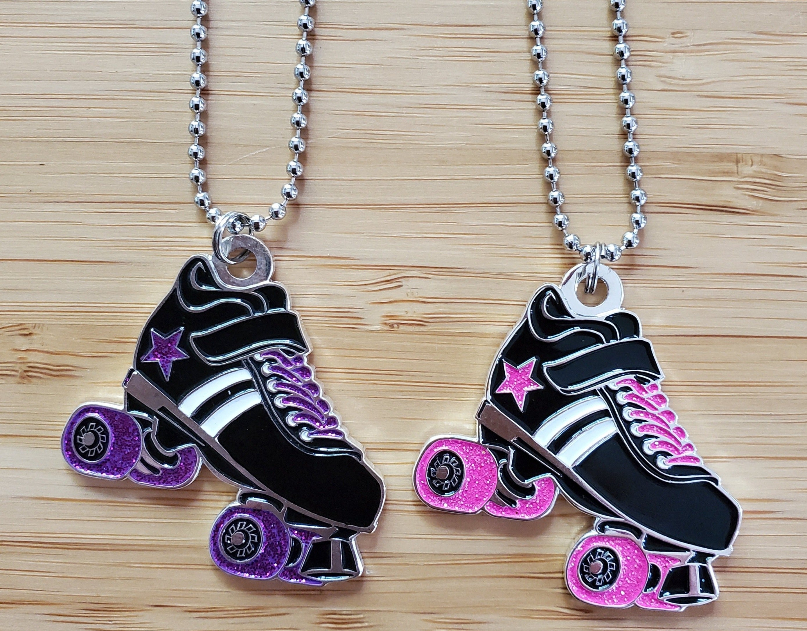 Derby Star Skate Necklaces (Pink or Purple Glitter)